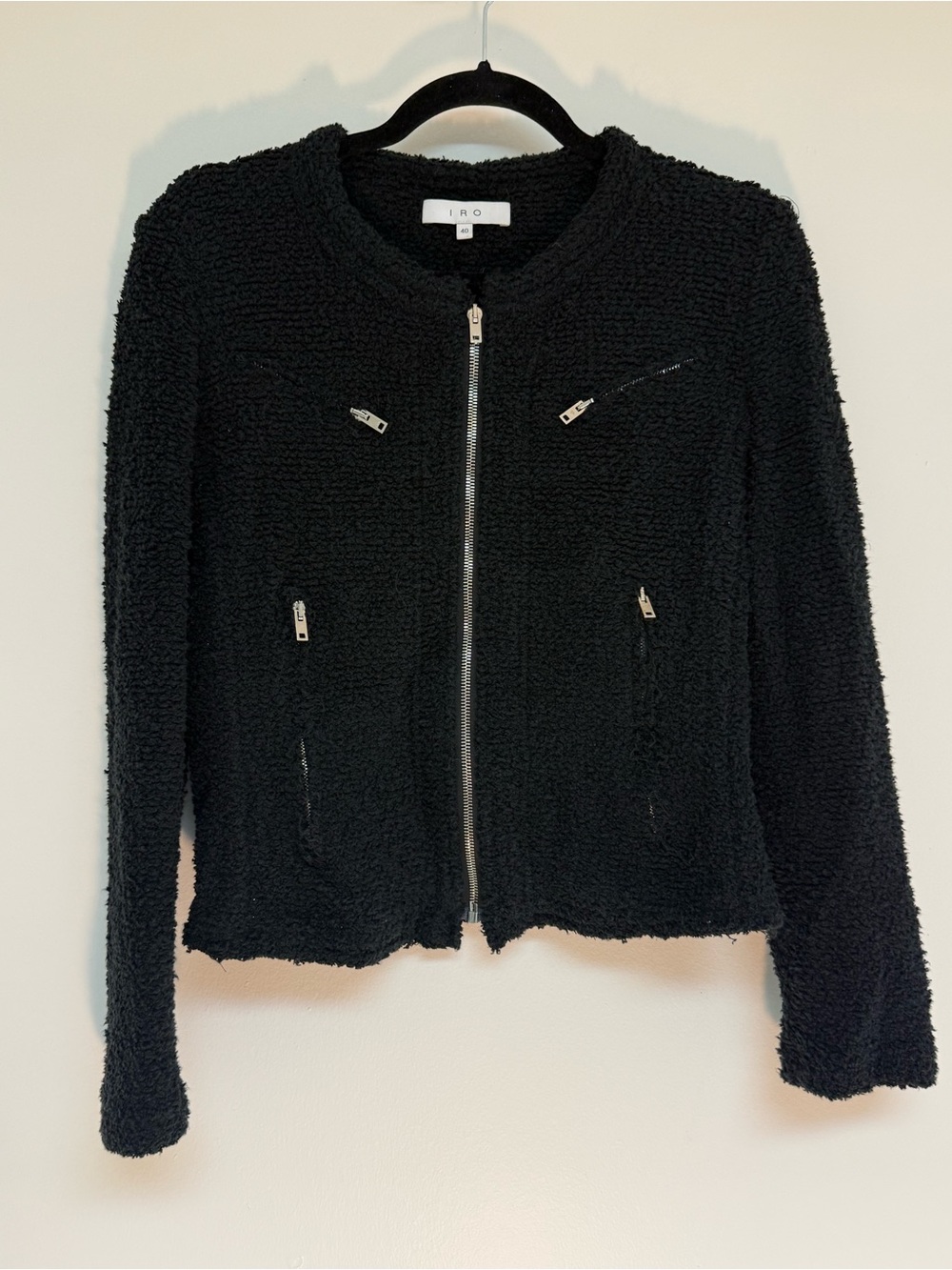 IRO Black Teddy Bouclé Zip Jacket